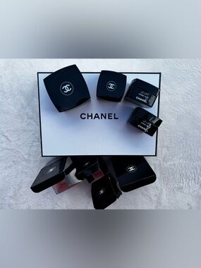 Authentic CHANEL 10x7x3 Gift Box & (4) Black EMPTY Le Lift Jars